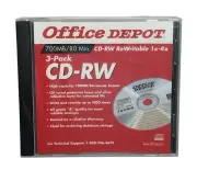 Office Depot CD-RW Re-Writable DISC 3 Pack 700MB/80 1x 4x Speed - NEW SEALED