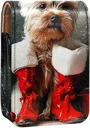Lipstick Case,Leather Lip Gloss Lipstick Organizer with Mirror,Mini Lipstick Holder Bag,Christmas Shihtzu Dog