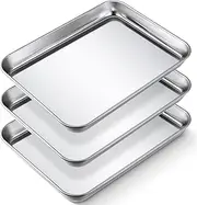 Potchen Baking Sheet Pan Set Cookie Sheet Small Toaster Oven Pans Stainless Steel Tray Barbecue Grill Pan Rectangle Trays Oven and Dishwasher Safe, 9 x 6.7 x 1 Inches (3 Pcs)