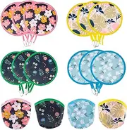 HDBHBH Floral Round Foldable Hand Fan, Japanese Style, 4 Styles, 12 Pcs, Compact Cooling Fans, Outdoor Games, Xmas Decoration, Festival, Party Favors, Travel, Events