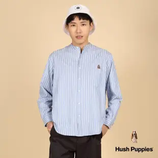【Hush Puppies】男裝 襯衫 休閒直條紋漁夫帽狗亨利領襯衫(水藍 / 43112103)