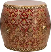 PA-DABAOO Antique Decorative Garden Stool, Indoor and Outdoor Garden Stool, Patterned Garden Stool, Solid Wood Drum Stool, Suitable for Living Room, Bedroom, Garden, Side Table, Flower Stand,Red