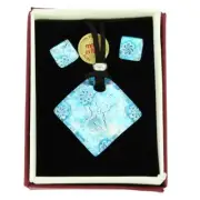 Glass Of Venice Venetian Reflections Aqua Silver Murano Glass Necklace and Earri