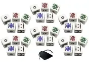 Lot of (30) 16mm White Poker Dice D6 Spades Ace + Black Velvet Storage Pouch