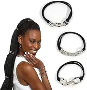 Goledwedy Bracelet Hair Bands with Hair Scrunchie Women's Beige Black Elastic Set of Three Silver Chain Bracelet Hair Bands Elastic Hair Accessories