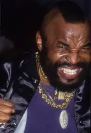 Mr T scowls in mock anger at the Palladium nightclub in New York 1 - Old Photo