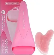 Generic Pink Crystal Ice Roller and Gua Sha Tool for Facial Massage and Lymphatic Drainage, 13 cm
