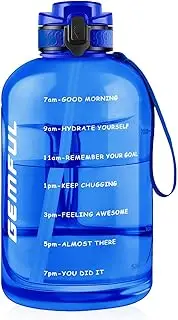 GEMFUL Gallon Water Bottle with Straw 3L 101oz Leak Proof BPA Free Large Drink Bottles with Time Marker Handle Motivational Water Jug Wide Mouth for Gym Sports (Royal Blue)