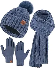 [VALKGARD] Hat Scarf And Gloves Set For Women, Womens Beanie Hats Thermal Touchscreen Gloves Scarf Scarves, Winter Accessories Sets