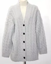 Theory Cable Felted Wool-Cashmere Oversized Cardigan Light Heather Grey S $495