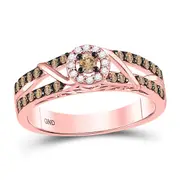 10k Rose Gold Round Brown Diamond Solitaire Bridal Engagement Ring 3/8 Cttw