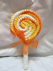 New Handmade Crochet Halloween Candy Corn Swirl Sucker Tiered Tray Decoration