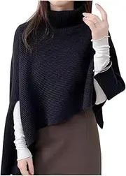 [Generic] YOYLMAL Women's Asymmetric Knitted Poncho Turtleneck Pullover Sweater Jumper Tops Fall Winter Warm Cape Wrap