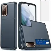 [Asuwish] Phone Case for Samsung Galaxy S20 FE Gaxaly S 20 FE 5G UW 6.5 inch with Tempered Glass Screen Protector and Card Holder Wallet Cover Cell Glaxay S20FE5G S20FE 20S Fan Edition 4G G5 NavyBlue