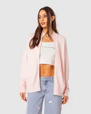 EDIKTED Womens Montie Oversized Double Zip Cardigan LIGHT - PINK