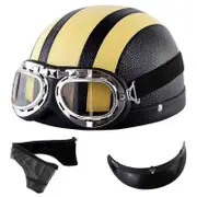 Motorcycle Scooter Open Half-face Leather Helmet With Anti-uv Goggles Retro Vintage Style 54-60cm black light yellow