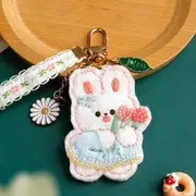 Animal Keyring DIY Embroidery Kit (various designs) (Chinese instruction only) 09 - Rabbit - Blue & White - One Size
