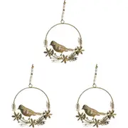 3x LVD Metal/Beads Wreath Bird Hanging Ornament Home/Lounge Decor 18cm Gold