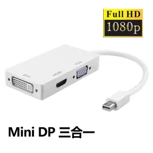 多功能mini DP轉HDMI /DVI /VGA 3合1轉換器(1080P版)