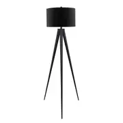 Sarantino Floor Lamp Tripod Stand Round Drum Shade Wood Finish Legs Light Reading Black