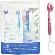 5 in 1 Toothbrush, Mini Tooth Brush 5 in 1 Tool, Prepasted 5-in-1 Disposable Travel Toothbrush with Tongue Scraper+Floss+Pick, Portable Toothbrushes with Toothpaste of Freshening Bead(Peach*26)