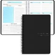 Undated Weekly Agenda, A5 English Spiral Notebook, Work Agenda, Weekly Notes, Waterproof PVC Cover (black)