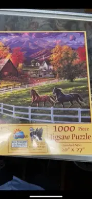 JIGSAW PUZZLE "HORSE VALLEY FARM" 1000 PIECES 20" X 27" ABRAHAM HUNTER FALL COLO