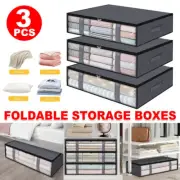 3pcs Underbed Storage Box Clothes Organizer Foldable Containers for Home Use