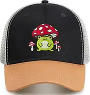 [gswirmchsq] Mushroom Hat, Cute Mushroom Frog Embroidery Mesh Baseball Cap Snapback Trucker Hats Mushroom Gifts for Women Men