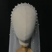 [HUFFA] Bridal Veil Pearl Beaded Veil 1.5" Width Long Trailing Cathedral Wedding Veils with Comb Wedding Vail Accessories Women(White,200cm)