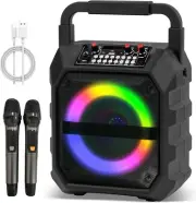 Bluetooth Karaoke Speaker, Portable Singing Machine with 2 Wireless Microphones
