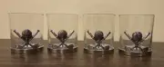 Set of 4 Old Fashioned Whiskey Glasses With Pewter Golf Ball and Clubs