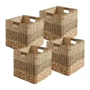 4pk 13" Mixed Weave Storage Cubes, Square Shelf Basket Bins, Natural Wicker
