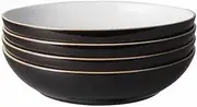 Denby - Elements Black Pasta Bowls Set of 4 - Dishwasher Microwave Safe Crockery 1050ml 22cm - Black, White Ceramic Stoneware Tableware - Chip & Crack Resistant