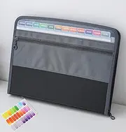 NAFY Expanding File Folders, 13 Pockets Document Organizer with Zipper, A4 Letter Size Portable Accordion Expanding File Folders with 27pcs Multicolor Labels for Home Office School Supplies (Black)