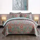 Cotton Bedspread Quilt Sets-Reversible Patchwork Coverlet Set, European Gorge...