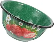 Zerodeko Portable Enamel Soup Bowl Retro Enamel Food Basin for Noodles Salads and Soups Kitchen Tableware for Mixing Ingredients Strawberry Design