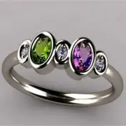 Amethyst & Peridot Oval 925 Silver Plated Ring Size 9