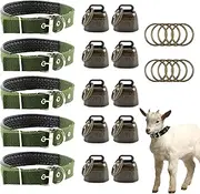 Goat Collars with Bells, 5 Pcs Adjustable Nylon Sheep Collar with 10 Pcs Anti-Lost Loud Brass Bell and Key Ring Baby Goat Supplies Accessories for Farm Animal Goat Sheep Cow Horse Dog