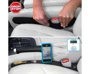 Drop Stop - The Original Patented Car Seat Gap Filler (As Seen On Shark Tank) - Between Seats Console Organizer, Set of 2 and Slide Free Pad and Light