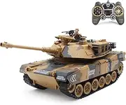 Fisca 1/18 Remote Control Tank 2.4Ghz, 15 Channel M1A2 RC Tank with Smoking and Vibration Controller - Abrams Main Battle Tank That Shoot Airsoft Bullets Military Toy for Kids and Adults