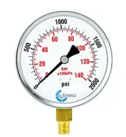 4" Pressure Gauge Chrome Plated Steel Case Dry 0-2000 psi/kPa Lower Mount 1/4...