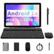 Android 14 Tablet 10 Inch Octa Core 3GB RAM 32GB ROM Expand To 1TB 6000mAh Battery HD Screen Keyboard Mouse Writing PEN Included Color White
