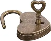 Lock Antique Brass Padlock with Key -Mini Bronze Vintage Heart Shape Anti-Theft Mini Padlock -Metal Heart Shaped Padlock Archaize Style -Travel Suitcase Luggage Keyed Padlocks