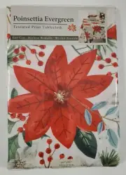 Benson Mills Tablecloth Pointsettia Evergreen Fabric Kitchen Dining 60" x 84"
