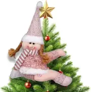 Snowman Christmas Tree Topper Decorations, Xmas Plush Stuffed Pink Women