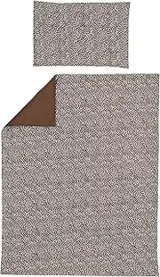 Meyco Baby Cheetah/Plain Cot Bed (Breathable Material, 100% Cotton Duvet Cover + Pillow Case, Machine Washable, 100 x 135 cm) Chocolate