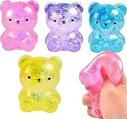 4pack Glitter Bear Squishy Squeeze Toys,Squeeze Ball Cute Bear Shaped, Bear Stress Relief Bouncing Toy, Mini Fidget Bear Toy with Glittery Sequin, Sensory Relaxing Toys for People with Anx Iety, ADHD