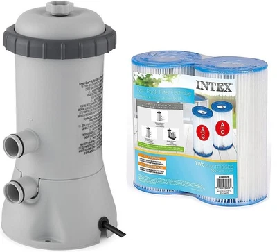 Intex 530GPH Filter Pump and Type A or C Filter Cartridge Replacement 2 Pack