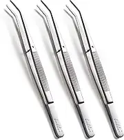 Beaditive 6-inch Sewing Machine Tweezers Set (3-pc) Serrated Bent Tips | Professional Grade, High Precision | Stainless Steel
